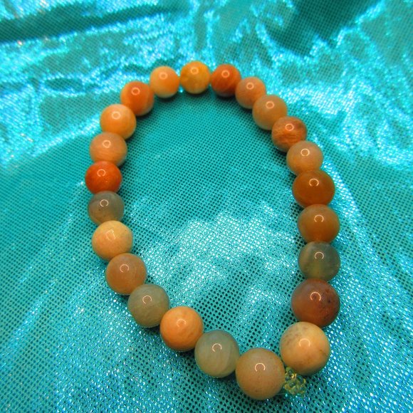Peach Moonstone 8mm Round 7" Stretchy Gemstone Bracelet - Picture 2 of 3
